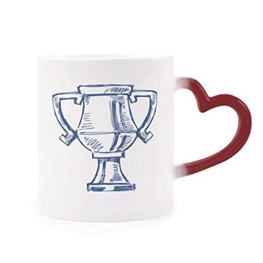 Imagem de Caneca azul sensível ao calor troféu campeonato de futebol vermelha muda de cor