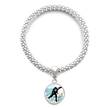 Imagem de DIYthinker Pulseira de prata com pingente de esporte, patinação rápida masculina para atletas de inverno com corrente ajustável
