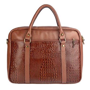 Imagem de Pasta executiva grande de couro croco Scarlet - Whisky