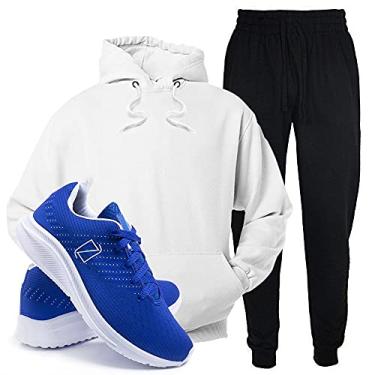 Imagem de Conjunto Blusa e Calça Moletom + Tenis Academia Casual Conforto - Branco/Azul - G/39