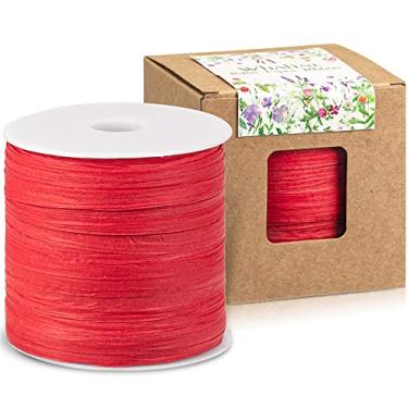 Imagem de (Vermelho) - Whaline 229 Yards Raffia Paper Ribbon Craft Embalagem Guita de papel para presentes do festival, decoracao e tecelagem DIY, 0,6 cm de largura (vermelho)