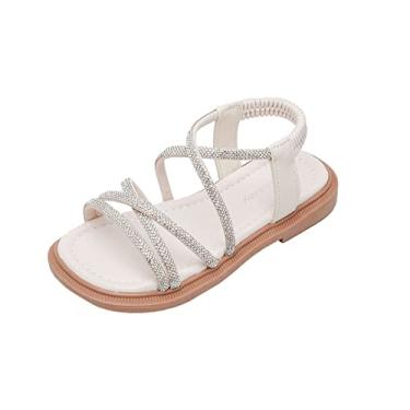 Imagem de Sandálias femininas de bico aberto de malha com design de strass sandálias rasteiras de verão sapatos casuais para meninas, Bege, 3.5 Big Kids