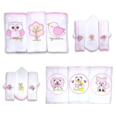 Imagem de Kit 12 Fraldas De Pano Bordadas (6 De Ombro E 6 De Boca) ROSA 3