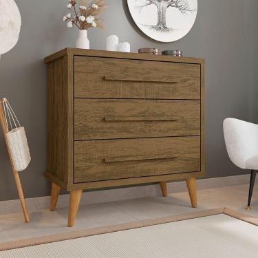Imagem de Cômoda Retrô Para Quarto 3 Gavetas Belvedere - Canela - Cor: Marrom