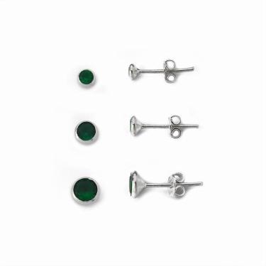 Imagem de Kit Trio De Brincos Ponto De Luz Prata 925 Verde Escuro