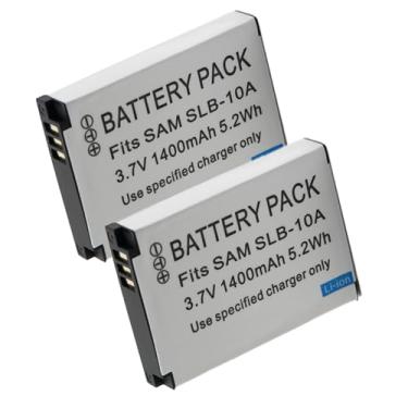 Imagem de 2 pacotes de bateria SLB-10A de 3,7 V 1400 mAh para Samsung EX2F HZ15W SL202 SL420 SL620 SL820 WB150F WB250F WB350F PL50 PL60 PL85 PL610