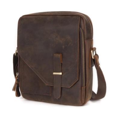 Imagem de Mochila Mensageiro Masculina em Couro Legítimo Bolsa de Ombro Bolsa Transversal com Alça Ajustável (B)