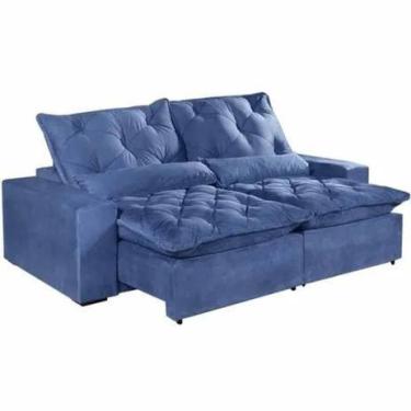 Imagem de Sofá Retrátil E Reclinável Elegance Confort Tecido Suede 2M Azul - Bon