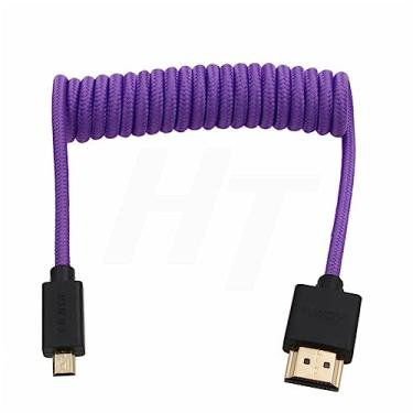 Imagem de HangTon Micro HDMI para HDMI 4K 8K 60p cabo espiral trançado para Sony ZVE-10 A7S A7R Canon R10 R6 MKII Lumix câmera SmallHD ATOMOS Ninja V monitor tipo A D HDMI 2.1