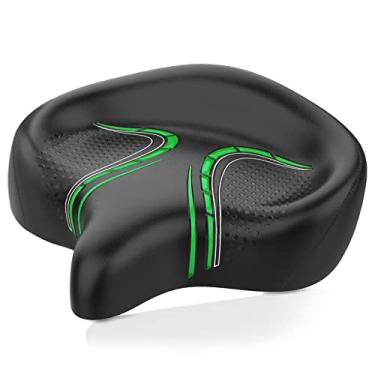 Imagem de Selim de bicicleta grande BLUEWIND, design de encosto largo para bicicleta elétrica, ajuste universal para ergométrica ou almofada de assento para bicicleta ergométrica, homens e mulheres (verde)