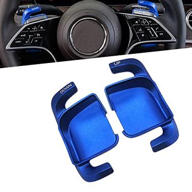 Imagem de HIBEYO Liga de alumínio para volante de carro remo estendido capa de acabamento de câmbio serve para Mercedes Benz W213 E300L E350L E63S 2020 2021 acessórios de decoração de interiores azul