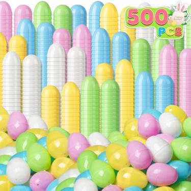 Imagem de 500 Ovos de Páscoa de plástico de 6 cm a granel, preenchíveis vazios, variados ovos de páscoa de plástico colorido pastel com dobradiça para caça de Páscoa, enchimentos de cestos, ovos surpresa e
