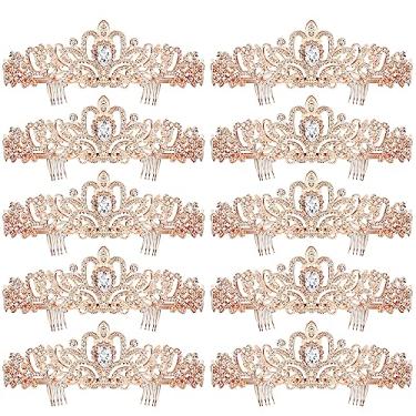 Imagem de 10 peças de coroa de tiara de cristal para mulheres, meninas, coroa de princesa com pentes, tiaras elegantes para mulheres, coroa de aniversário, noiva, acessórios de cabelo para formatura, festa de aniversário (ouro rosa)