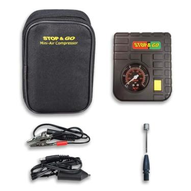 Imagem de Stop & Go Mini-compressor de ar compacto RCP com adaptador de carro de 12 V e luz LED embutida para motocicleta, scooter, ATV, UTV, carrinho de golfe e cortador de grama