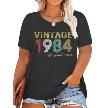 Imagem de Wudlads Camiseta feminina de presente de aniversário de 40 anos plus size vintage 1984 peças originais retrô festa camiseta casual manga curta, Cinza escuro, 3G
