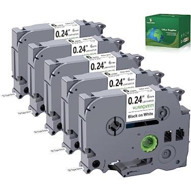 Imagem de YUANQIMM Compatível com fita Brother PTouch TZ 6 mm 0,24 branco laminado TZe-211 TZe211 1/4 polegada preto sobre branco refis de fita para etiquetadora P Touch PTD210, pacote com 5