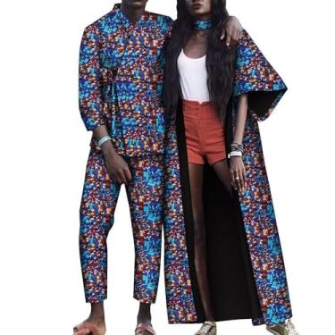 Imagem de XIAOHUAGUA Conjunto de roupas de casal africano combinando com estampa Kente, vestidos para mulheres, homens, roupas de ancara, blusa e calça de festa, T2, X-Large