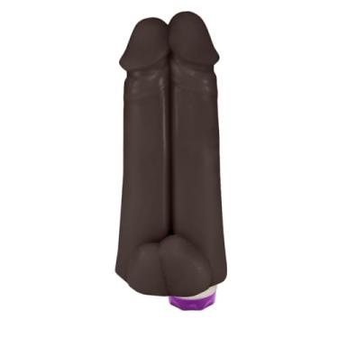 Imagem de Pênis Realístico em PVC Flexível Duplo Amigos com Vibrador 18 x 6cm Marrom