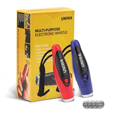 Imagem de UNIWA Apitos eletrônicos, pacote com 2 apitos elétricos portáteis de 3 tons de alto volume com cordão para árbitro de professor, apito de emergência mais alto, vôlei, futebol, esportes