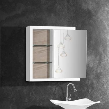 Imagem de Armario Para Banheiro Espelheira Luna Compartimento Interno 59,8cm Branco Maple