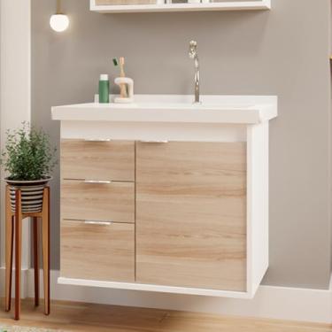 Imagem de Gabinete Toucador Para Banheiro Unik Com Cuba 85cm Branco/Maple