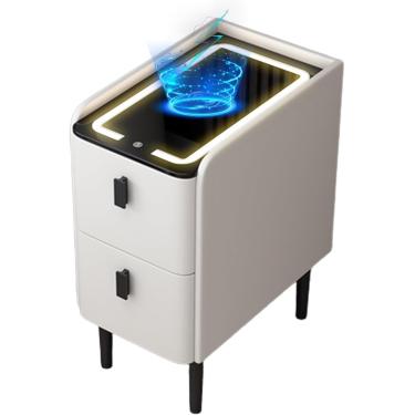 Imagem de Mesa de cabeceira inteligente armário lateral carregamento sem fio e mesa de cabeceira inteligente com luz de 3 cores com 2 gavetas para quarto, branco