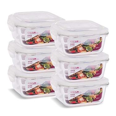 Imagem de Kit 6 Potes Vidro Hermético Trava Quadrado 520ml Marmita