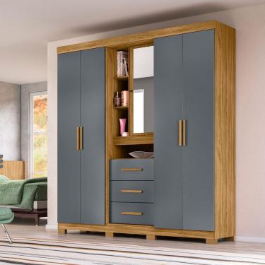 Imagem de Guarda Roupa 4 Portas 195x212cm Eldorado Moval Cor:Freijó/Cinza