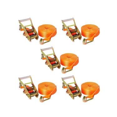 Imagem de Kit com 5 Cinto de Amarração Laranja 9 mts com Catraca e Gancho J - 10 Toneladas