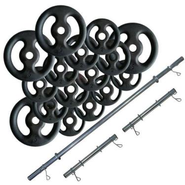 Imagem de Kit 40kg 16 Anilhas E Barras Com Presilhas Musculação - SEPO