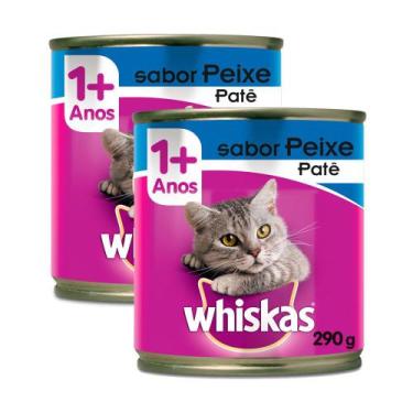 Imagem de Kit 2 Ração para Gatos Whiskas Adulto 1+ Anos Patê Sabor Peixe Lata 29