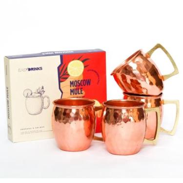 Imagem de Kit 4 Canecas De Cobre 500 ML + 2 Sachês De Drink - Artesanato em Cobr