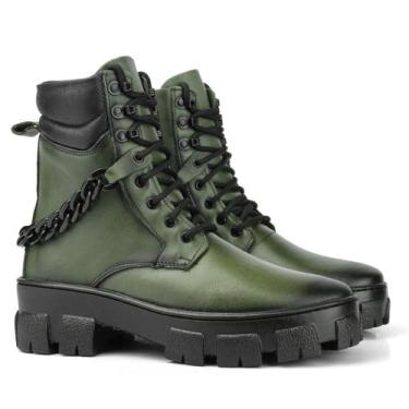 Imagem de Bota Coturno Couro Militar Feminino Cano Médio Solado Tratorado Corren