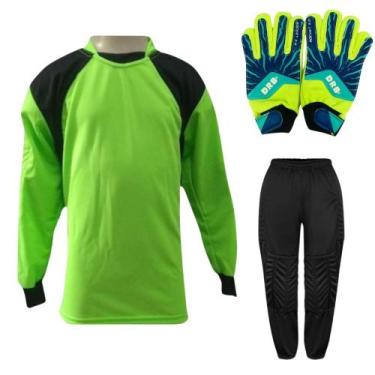 Imagem de Kit de Goleiro Infantil Camisa + Calça Acolchoada + Luva  - TRB, Limão