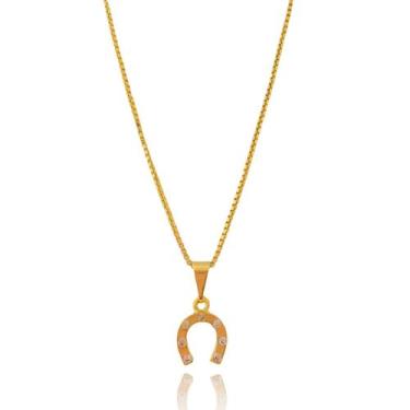 Imagem de Corrente Feminina 45 cm Pingente Ferradura Símbolo da Sorte Banhado a 
