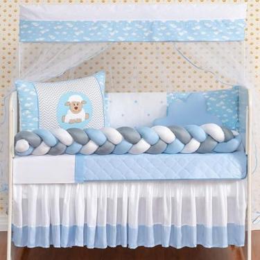 Imagem de Kit Berço Trança Ovelha Menino 14 Peças Com Saia Box Azul - Beatriz En