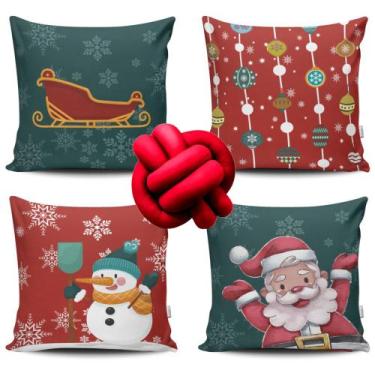 Imagem de Kit 4 Capas de Almofada Natal 01 + Almofada Nó - VKAZA, Vermelho