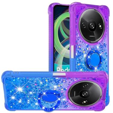 Imagem de Dinglijia Capa para Redmi A3, Gradiente Quicksand Series Glitter Bling Flutuante Líquido Flutuante TPU Amortecedor Almofada Cantos Capa de Proteção para Redmi A3, LSZJ Roxo-Azul