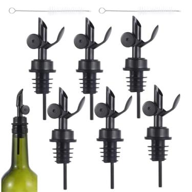 Imagem de beyonday 6 dosadores de garrafa de licor com fechamento automático – preto, rolhas de garrafa de vinho com tampa de borracha contra poeira e escova de limpeza, bico ponderado de vinagre de azeite de