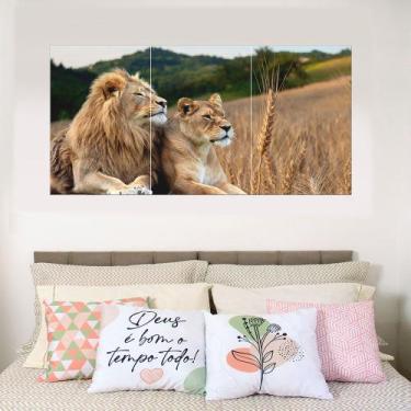 Imagem de Quadros Decorativos Casal Leão Leoa Sala Escritório Quarto Ambiente Mo