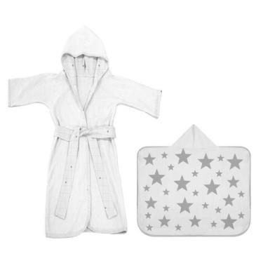 Imagem de Kit Banho Bebê Roupão E Toalha Capuz Estrela Tecebem
