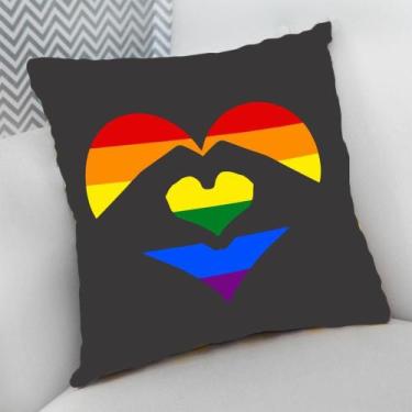 Imagem de Almofada Decorativa Cheia c/ Zíper 40x40cm, Coração LGBT - Deluzz
