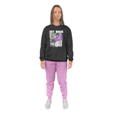 Imagem de Conjunto de Moletom Feminino Blusa Sem Capuz e Calça Jogger Estampado 