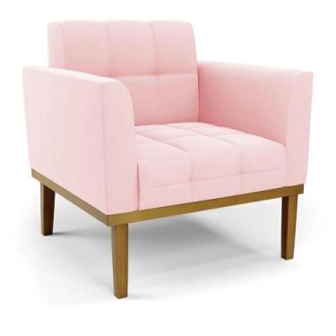 Imagem de Namoradeira Com 2 Poltronas Base De Madeira Castanho Elisa Suede Rosa 