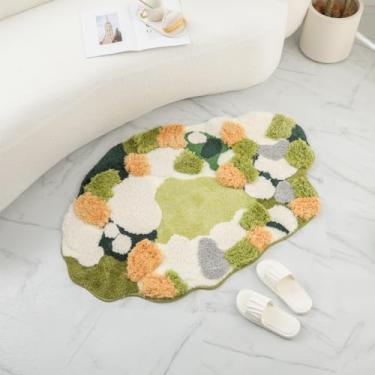 Imagem de Loismood Tapete de área floral musgo antiderrapante tapete felpudo ultra absorvente fácil de limpar para sala de estar, sala de jantar e quarto (verde, 119 x 79 cm)