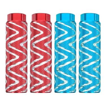 Imagem de HARFINGTON 2 pares de pedais de bicicleta de liga de alumínio traseiros para acrobacias antiderrapantes servem para eixos de 9,5 mm para mountain bike BMX, vermelho e azul celeste