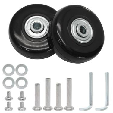 Imagem de Qjaiune Conjunto de 2 rodas de bagagem de substituição de 45 mm x 18 mm, rodas giratórias de borracha com acessórios de instalação, rodas de substituição de bagagem para caixa de barra de tração de