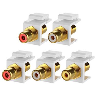 Imagem de TENINYU Pacote com 5 conectores RCA Keystone Jack Inserção Soquete fêmea encaixe em porta adaptador banhado a ouro acoplador em linha para tomada de placa de parede montagem em painel (branco)