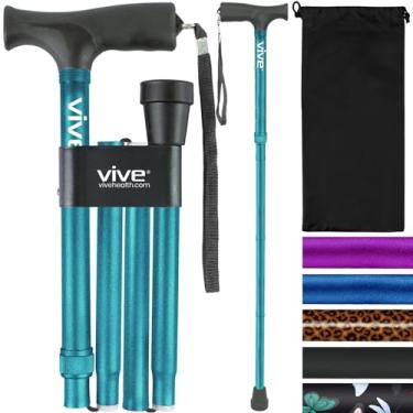 Imagem de Bengala dobrável da Vive - Bengala de caminhada leve resistente para homens e mulheres - Design de bengala dobrável para portabilidade e conveniência - Visual elegante e moderno (azul-petróleo)