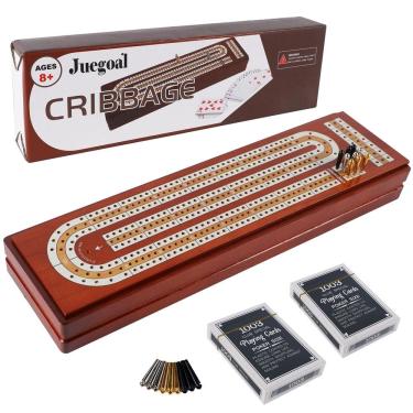 Imagem de Conjunto de jogos de tabuleiro Cribbage Juegoal Upgrade Wood 3 Track com armazenamento